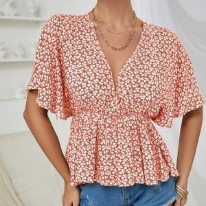Shein peplum top, worn once, size medium, orange, floral